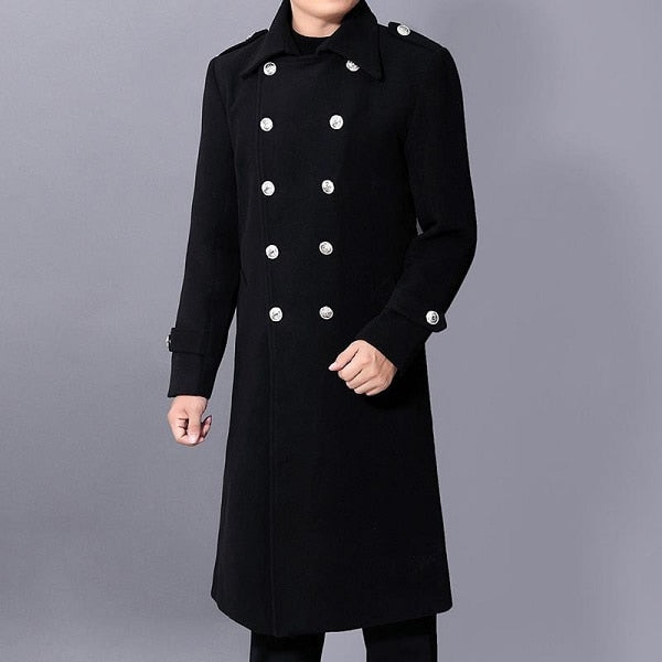 Long dust coat Men Winter Warm Trench Woolen Cloth Coat Mens Double