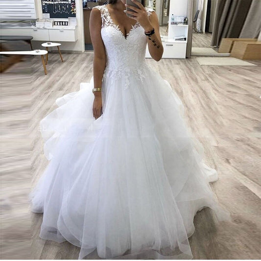 White Bridesmaid Dresses: Ball Gown Wedding Dress With Tiered Tulle Skirt White