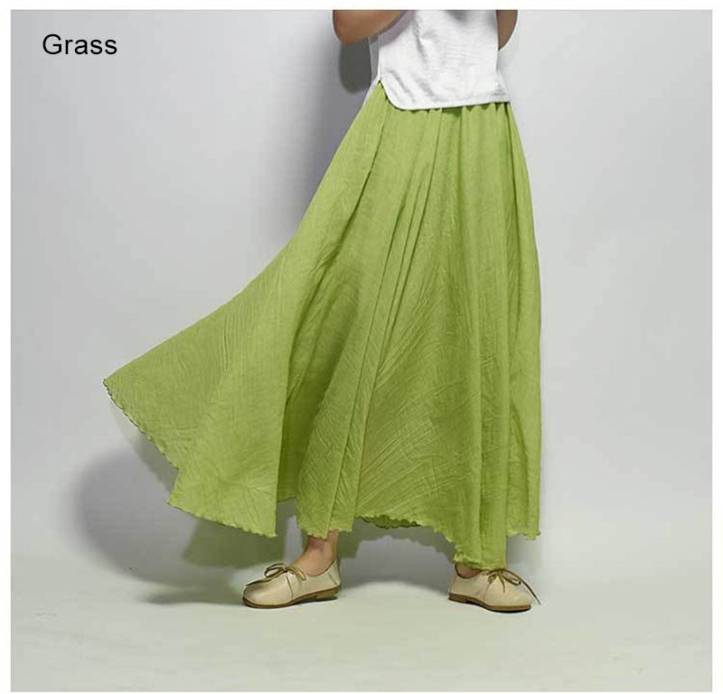 Women Elegant High Waist Linen Maxi Skirt Summer Ladies Casual