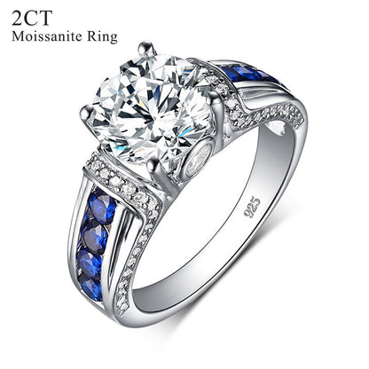 Real 2ct 8mm Round Cut Moissanite Ring Women Diamond 925 Sterling