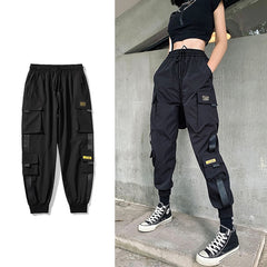 Streetwear Black Pants Women Korean Style Elastic Waist Sweatpants Baggy Pants