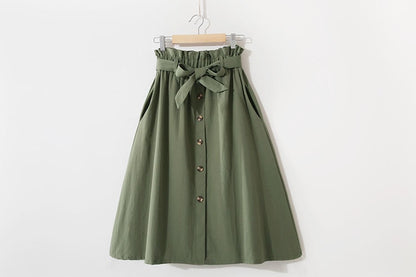 Women Casual Cotton Skirts Spring Summer Korean Style Solid Elegant High