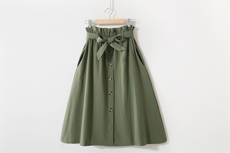 Women Casual Cotton Skirts Spring Summer Korean Style Solid Elegant High