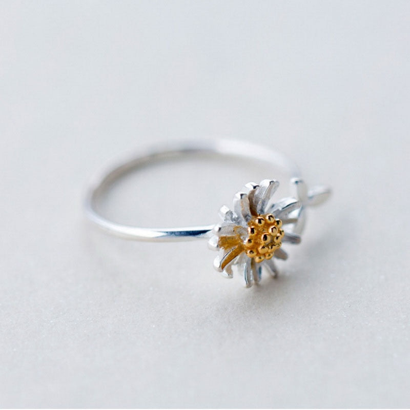 Korean Style Daisy Flower Elegant Opening Rings Women Adjustable Wedding