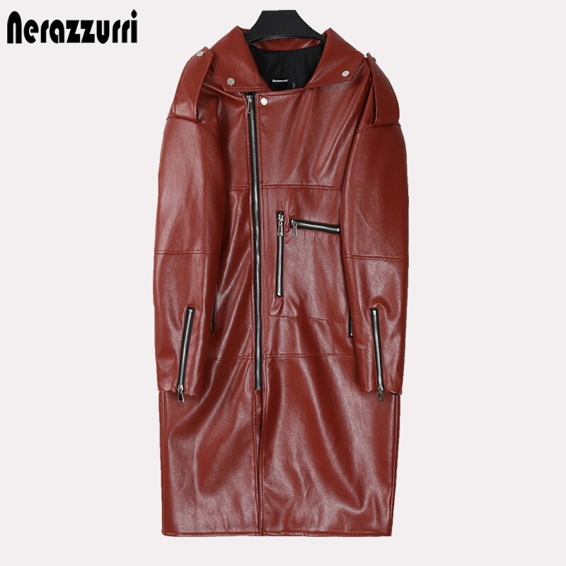 Autumn Oversized Black Long Womens Leather Jacket