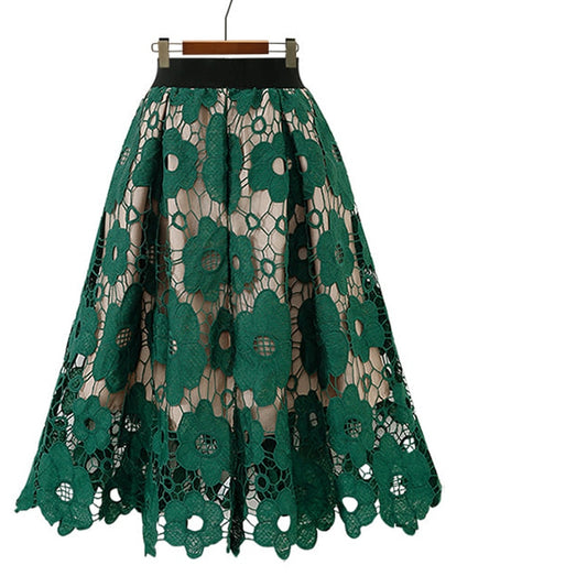 Women Elegant Fashion Flower Embroidery Hollow Out Lace Skirts