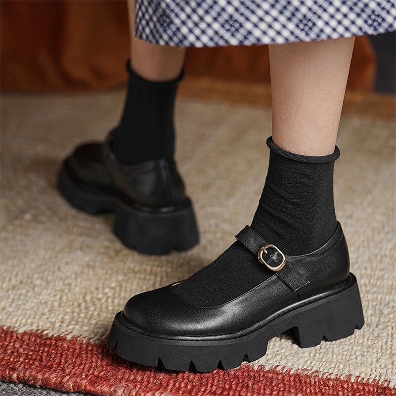 Matching Shoes and Bags: Mary Janes Shoes Women Natural Genuine Leather