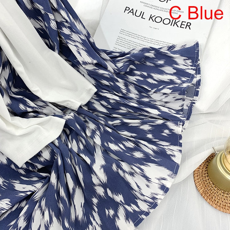 Fashion Elegant Vintage Leopard Print Pleated Skirt Elastic High Waist Long
