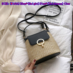Small Straw Bucket Bags For Women Summer Crossbody Bags Lady Travel
