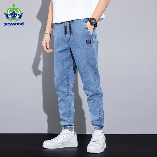 Spring Summer Blue Cargo Jeans Men Streetwear Denim Jogger Pants Baggy