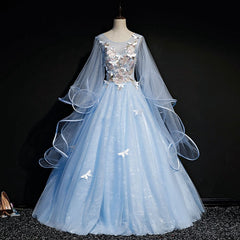 Blue Prom Dresses Long With Butterfly Tailored Long Sleeves Vestidos De Gala