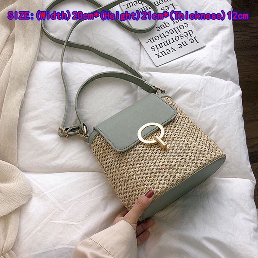 Small Straw Bucket Bags For Women Summer Crossbody Bags Lady Travel