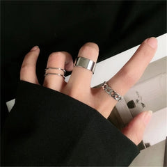 Women Twist Pearl Pearl Rings Set Fashion Geometric Hollow Crystal Ring