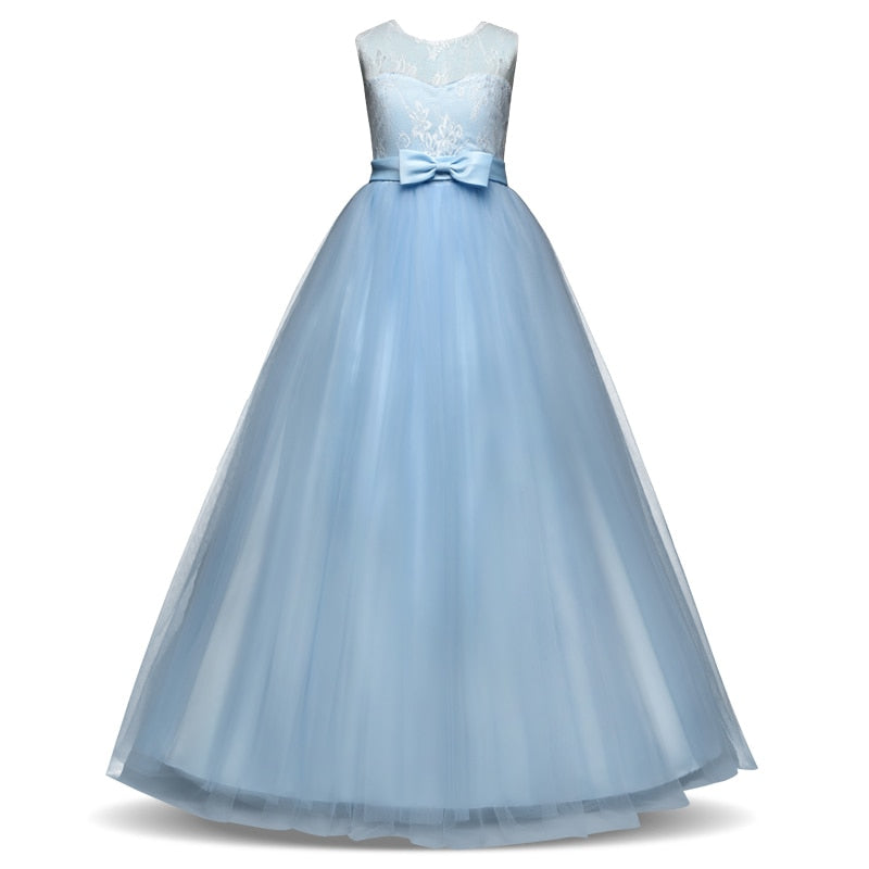 Vintage Flower Girl Princess Dress For Weddings Summer Kid Formal Bow Long
