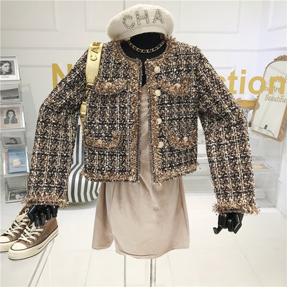 High-quality Temperament Ladies style tweed women short Jacket Women