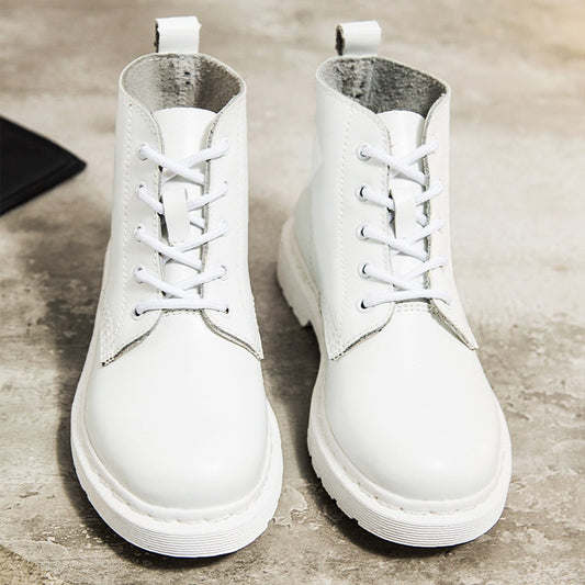 Genuine Leather Boots Women White Ankle Boots Motorcycle Boots Female