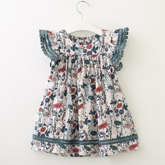 Girls Dress Strap Hollow Embroidery Casual Sleeveless Party Princess Dress