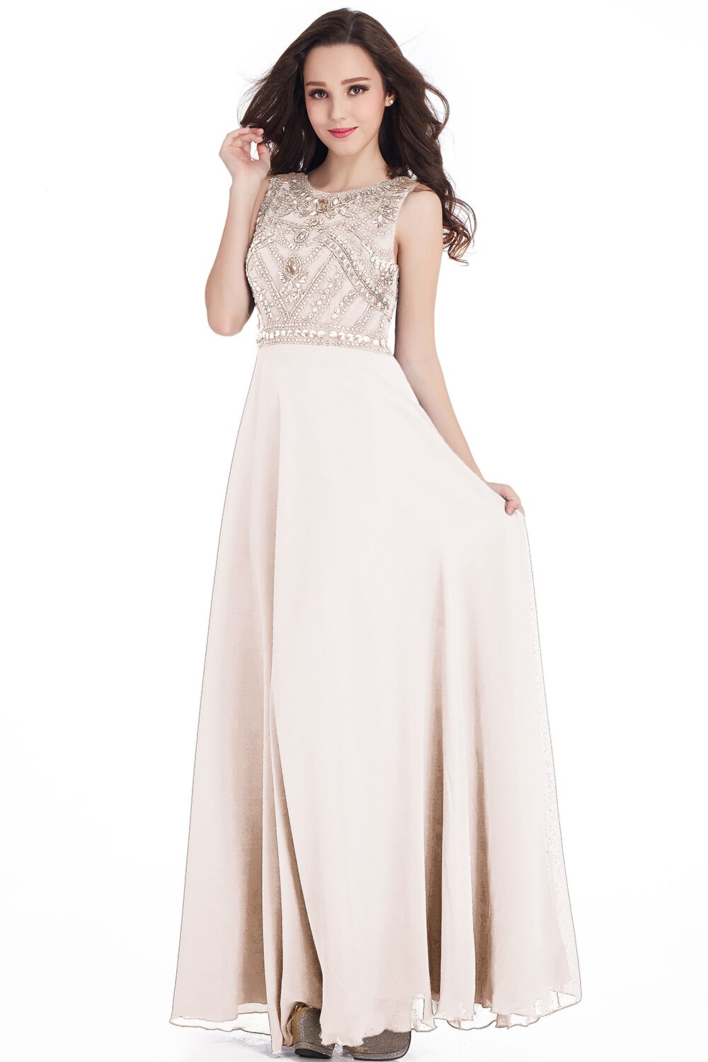 Homecoming Dresses: Prom Dresses A-line Sleeveless Crystals Beaded Elegant