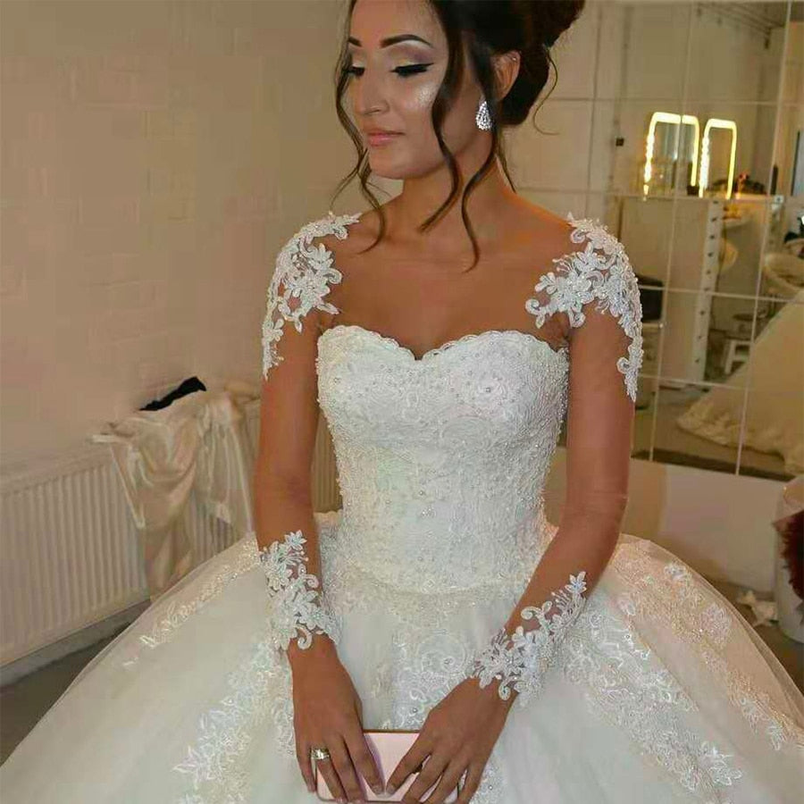 White Bridesmaid Dresses: Long Sleeve Vestido De Noiva Lace Gowns Wedding Dresses