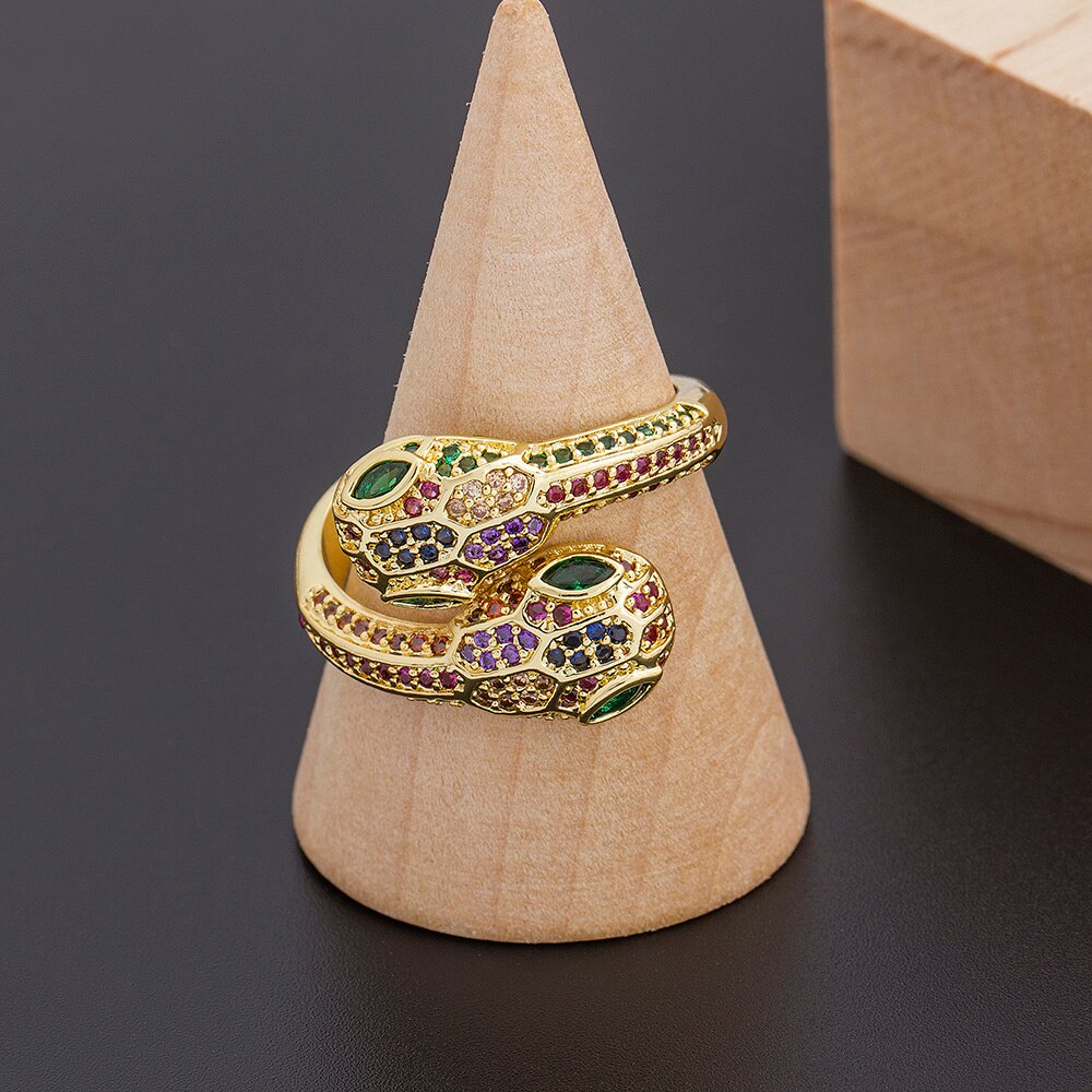 Punk Snake Rings For Women Rainbow CZ Stones Party Opening