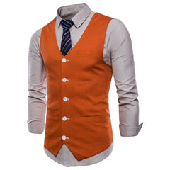 Casual Cotton Linen Mens Suit Vest Slim Fit Single Breasted Sleeveless Waistcoat