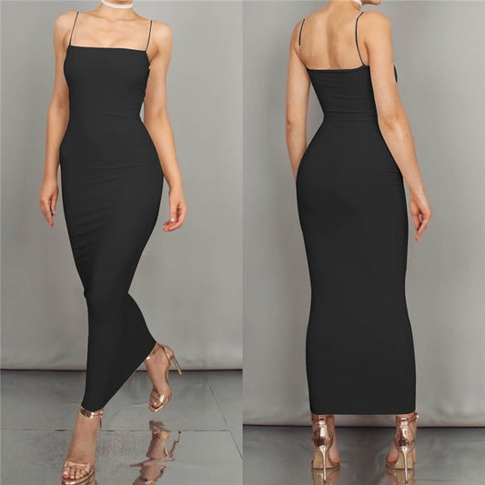 European and American women summer new sexy slim tight solid color long dress