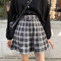 Plaid Pleated Mini Skirts Harajuku Grunge Winter Autumn Women Skirts Gothic