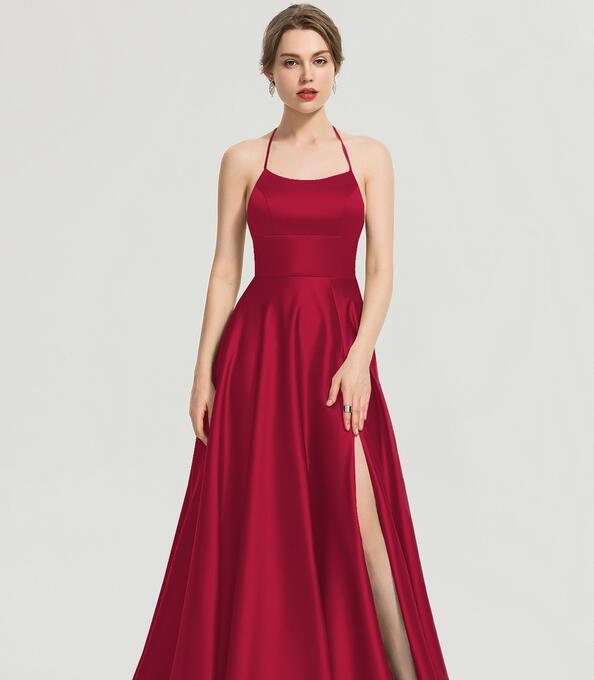 Evening wear Dresses: Long Prom Dresses Green Evening Dress Satin Prom Gowns