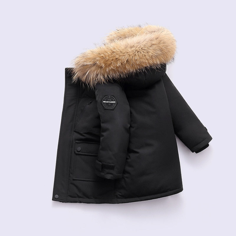 Winter Down Jacket For Boys Real Raccoon Fur Thick Warm