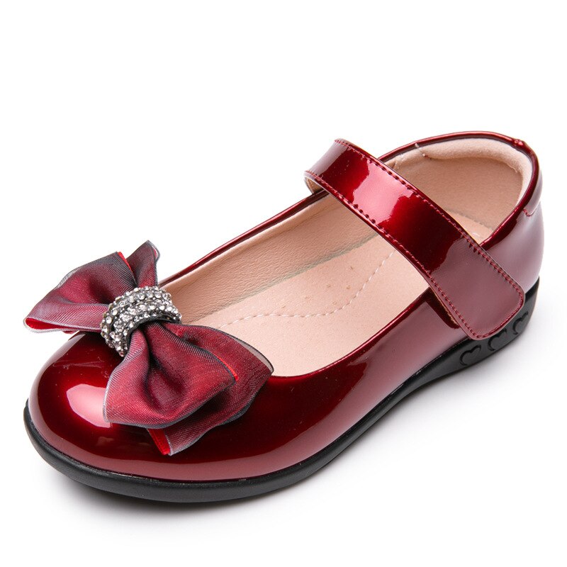 School Black Leather Shoes Girls Bow Princess Shoes Children