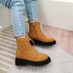 Women Motorcycle Boots Winter Warm Plus Plush Round Toe