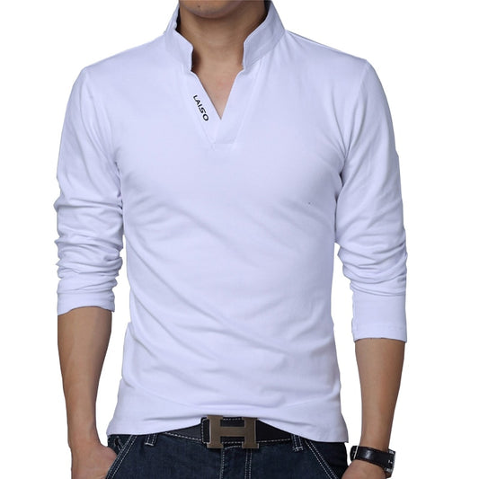 T-Shirt Men Spring Cotton T Shirt Men Solid Color Tshirt Mandarin Collar