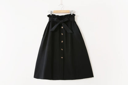 Women Casual Cotton Skirts Spring Summer Korean Style Solid Elegant High