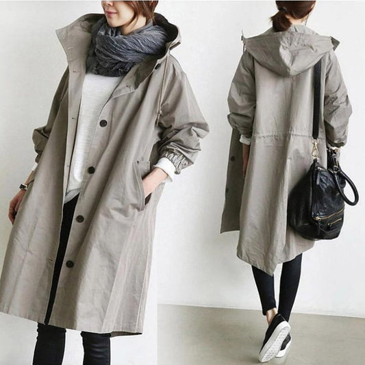 Fashion Womens Trench Coats Hooded Long Spring Autumn Windproof