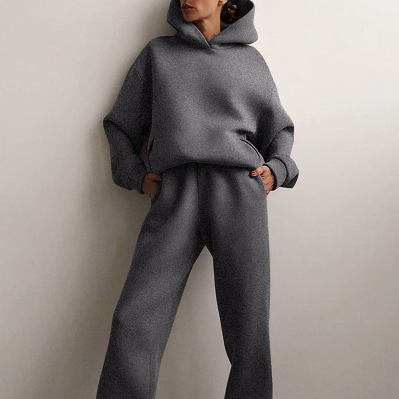 Women Tracksuit Suit Autumn Fashion Warm Hoodie Sweatshirts Two Pieces