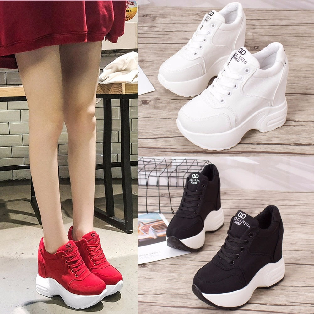 Women Sneakers Mesh Casual Platform Trainers Chunky Shoes 10CM Heels