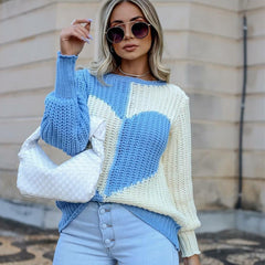 Aesthetics Sweater Women Heart Striped Fashion Sweaters E-girl Sweet