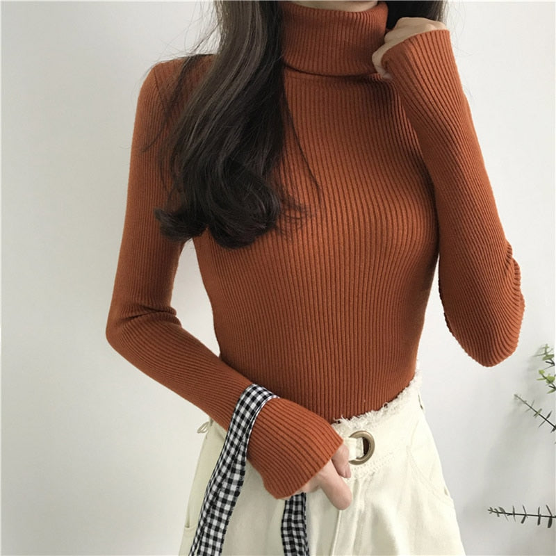 Winter Thick Sweater Women Knitted Ribbed Pullover Sweater Long Sleeve
