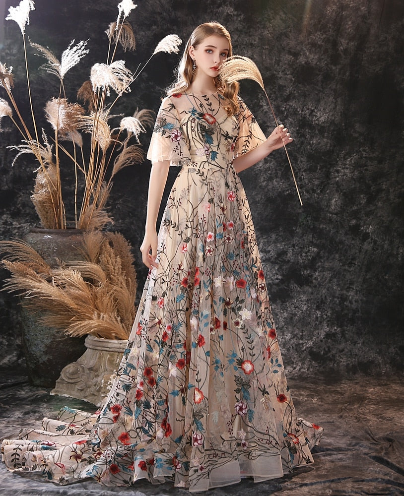 Homecoming Dresses: Evening Dresses Long Dress Colorful Tulle Short Sleeve