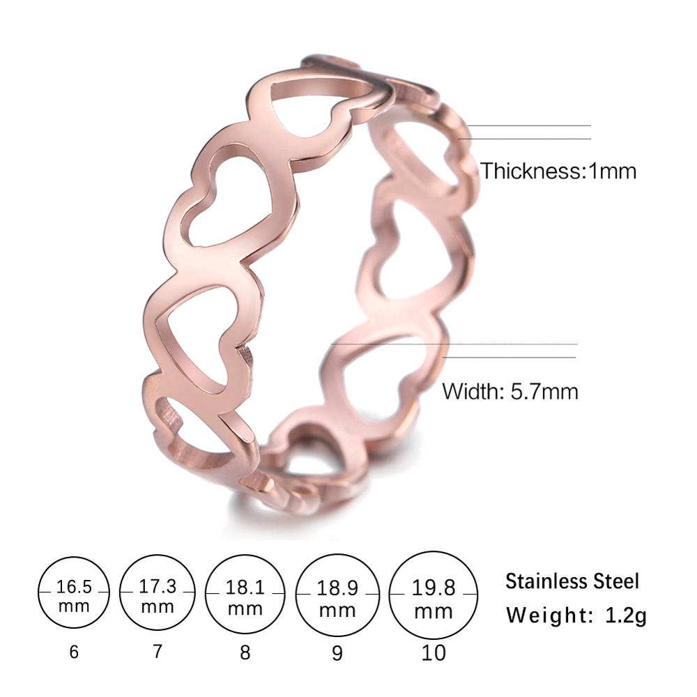 Skyrim Lovely Hollow Heart Ring Stainless Steel Romantic Rose Gold Color Casual
