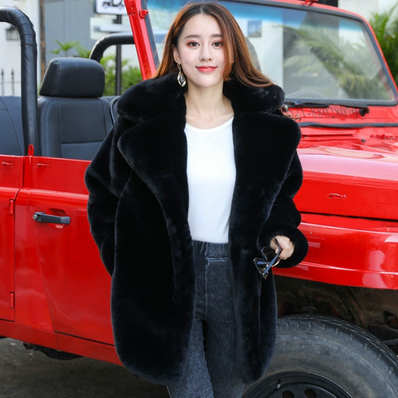 Winter Women High Quality Faux Rabbit Fur Coat Luxury Fur Coat Loose Lapel Over Coat