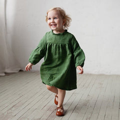 Spring Toddler Kids Baby Girls Solid Casual A-line Dress Solid Color Long Sleeve