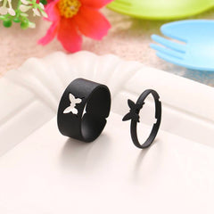 Punk Colorful Snake Butterfly Lover Couple Rings Set For Women Men