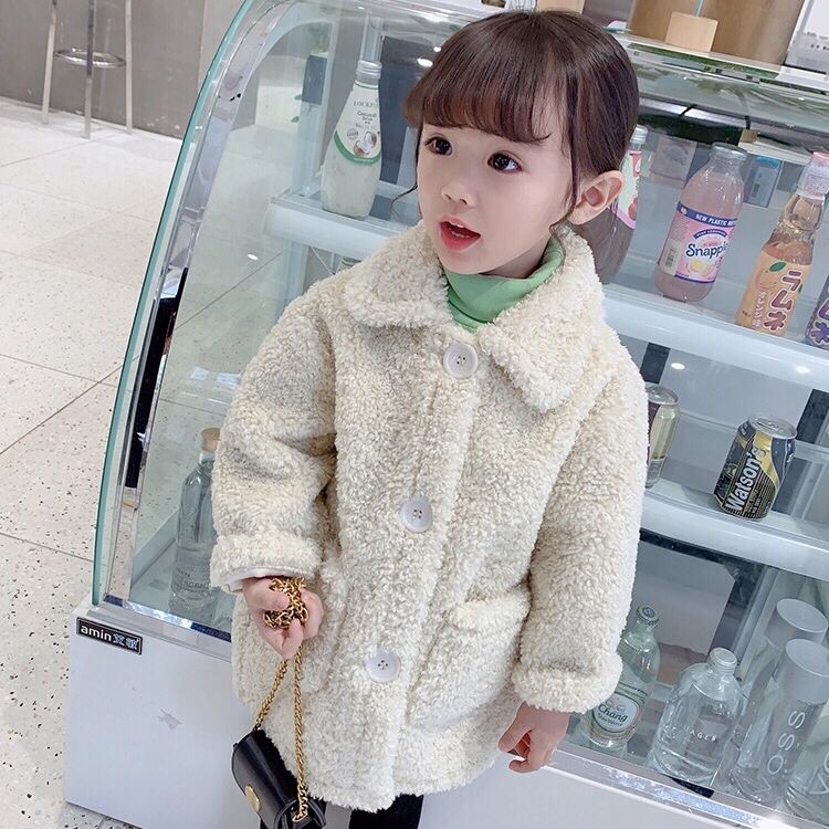 Children Lambswool Coat Baby Turndown Collar Thicken Warm Jacket Girls