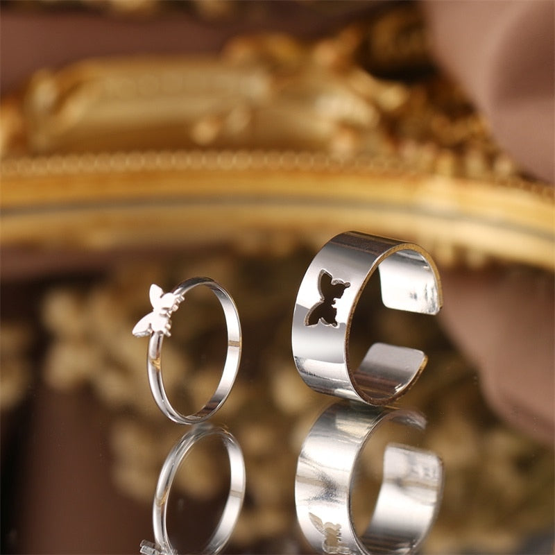 Trendy Gold Butterfly Rings For Women Men Lover Couple Rings Set