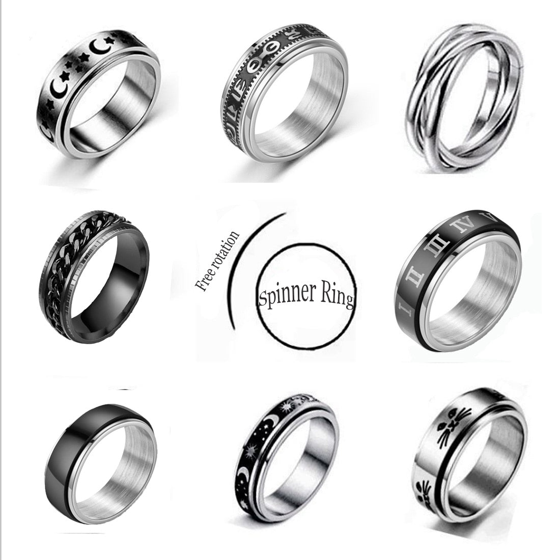 Stainless Steel Spinner Ring for Women Mens Fidget Band Rings Moon Star Celtic