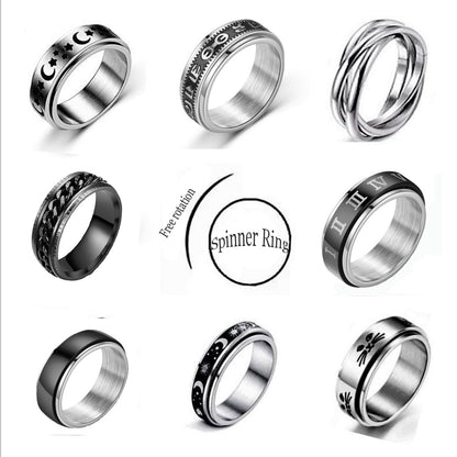 Stainless Steel Spinner Ring for Women Mens Fidget Band Rings Moon Star Celtic