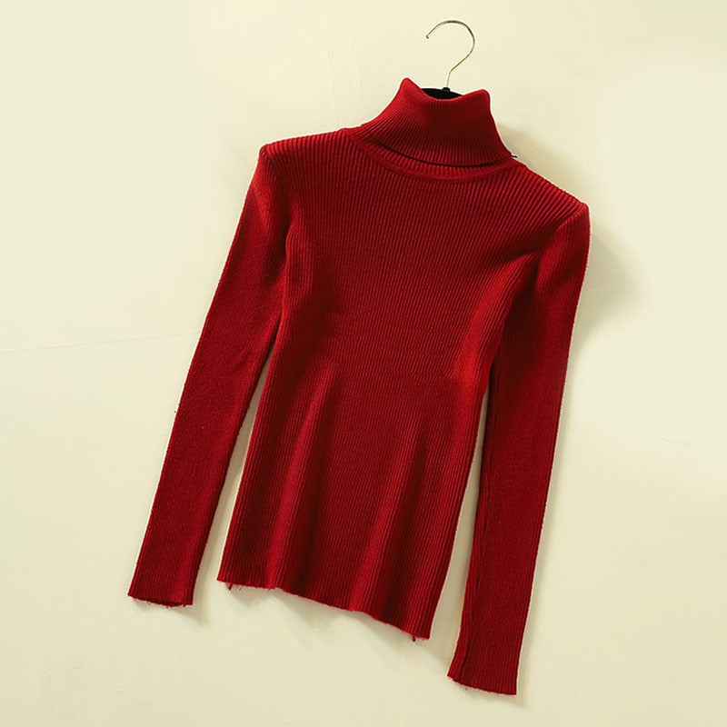 Turtleneck Women Pullover Sweater Spring Jumper Knitted Basic