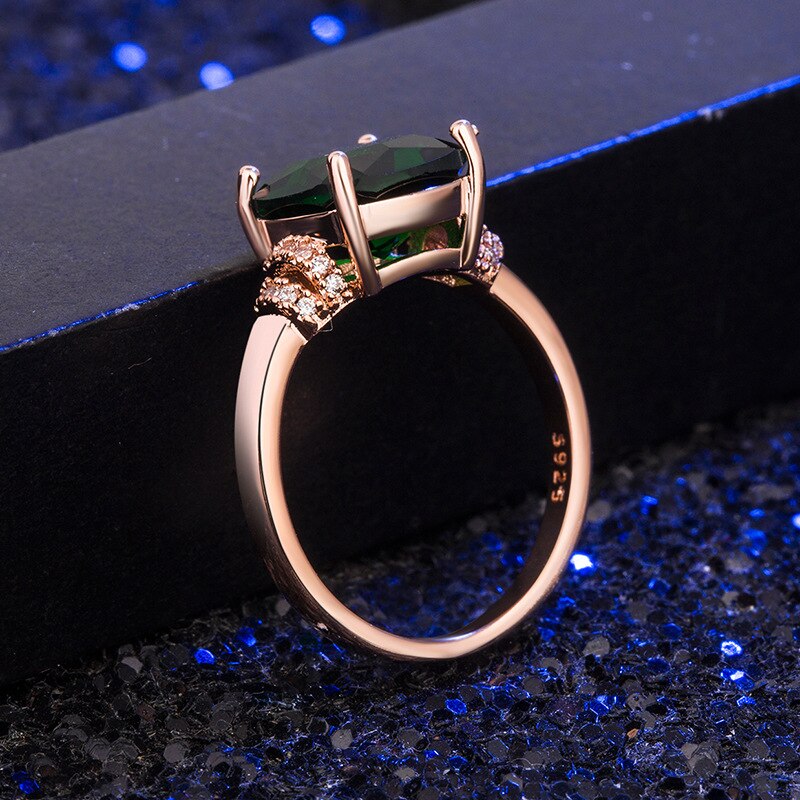 HuiSept Fashion Women Ring 925 Silver Jewelry Square Shape 8*8mm Emerald