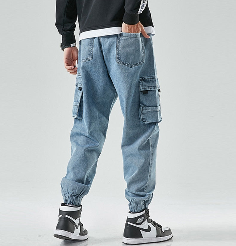 Hip Hop Cargo Jeans Pants Men Fashion Casual Harem Joggers Trousers Men